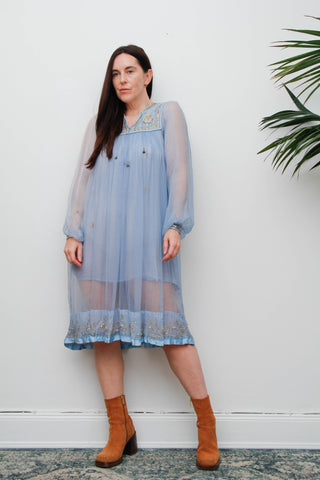 Rare Vintage Indian Cotton Gauze Dress – Bohemian Blue gold