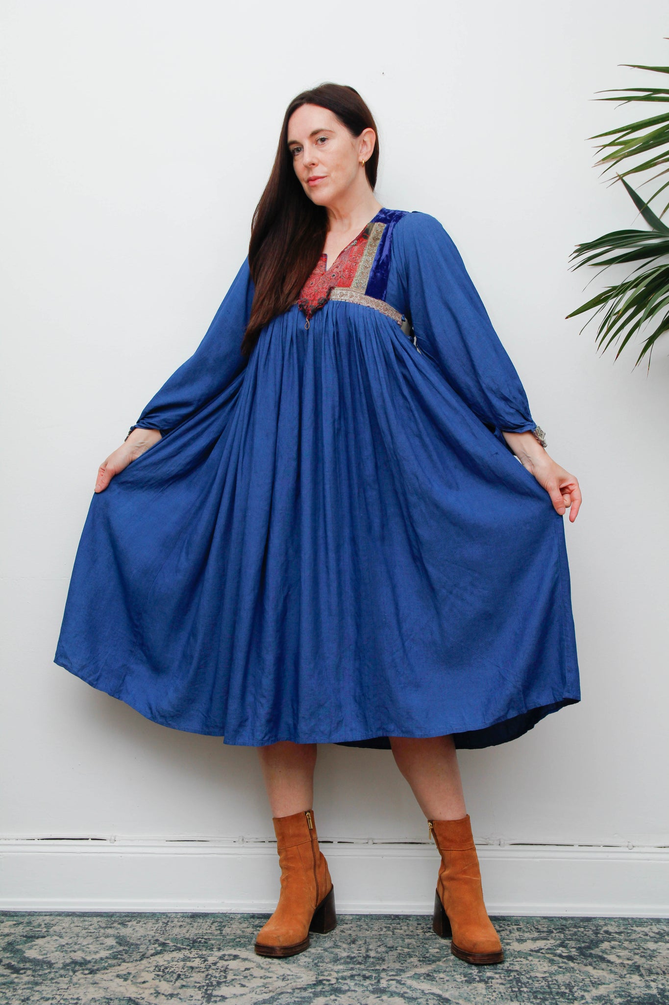 Rare 1970s Afghan Dress – Hand Embroidered Velvet & Cotton Bohemian