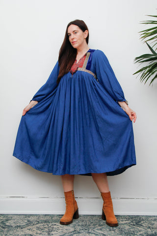 Rare 1970s Afghan Dress – Hand Embroidered Velvet & Cotton Bohemian