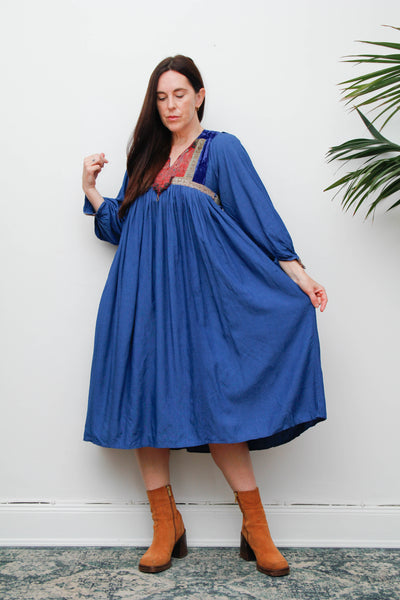 Rare 1970s Afghan Dress – Hand Embroidered Velvet & Cotton Bohemian
