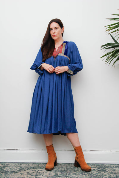 Rare 1970s Afghan Dress – Hand Embroidered Velvet & Cotton Bohemian