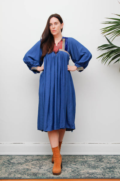 Rare 1970s Afghan Dress – Hand Embroidered Velvet & Cotton Bohemian