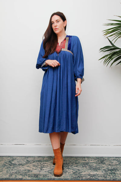 Rare 1970s Afghan Dress – Hand Embroidered Velvet & Cotton Bohemian