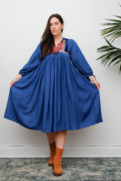 Rare 1970s Afghan Dress – Hand Embroidered Velvet & Cotton Bohemian