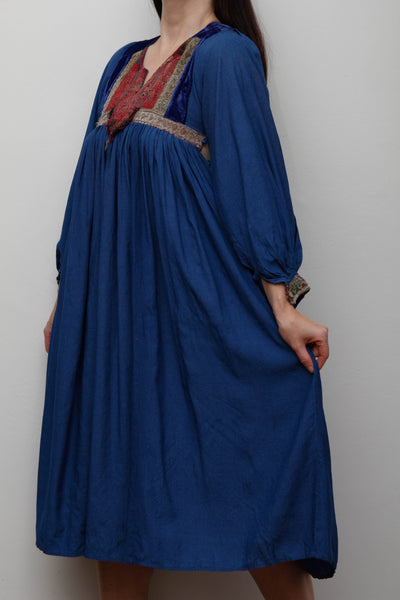 Rare 1970s Afghan Dress – Hand Embroidered Velvet & Cotton Bohemian