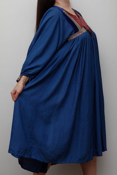 Rare 1970s Afghan Dress – Hand Embroidered Velvet & Cotton Bohemian