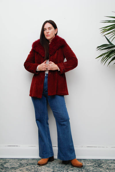 Vintage 1970s Penny Lane Suede Coat – Berry Sheepskin Collar