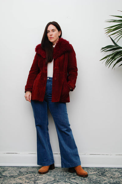 Vintage 1970s Penny Lane Suede Coat – Berry Sheepskin Collar
