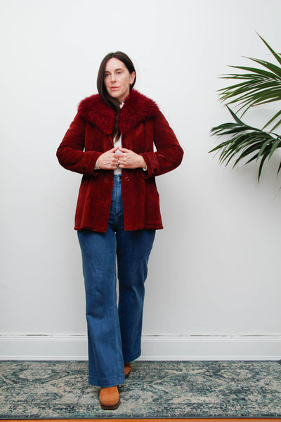 Vintage 1970s Penny Lane Suede Coat – Berry Sheepskin Collar