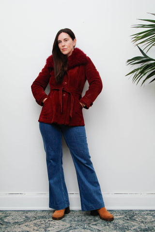 Vintage 1970s Penny Lane Suede Coat – Berry Sheepskin Collar