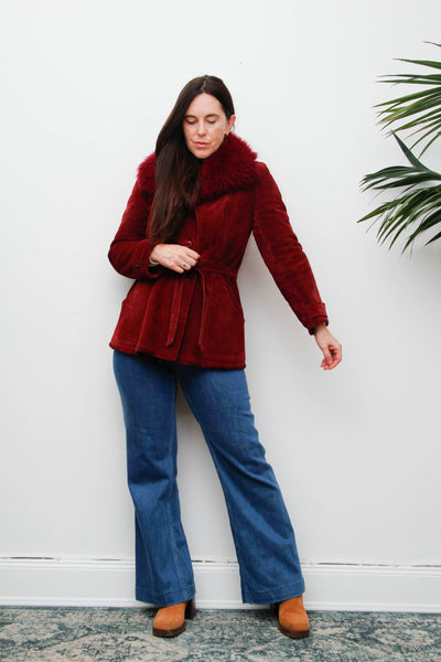 Vintage 1970s Penny Lane Suede Coat – Berry Sheepskin Collar