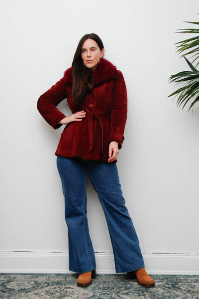 Vintage 1970s Penny Lane Suede Coat – Berry Sheepskin Collar