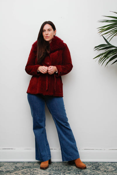 Vintage 1970s Penny Lane Suede Coat – Berry Sheepskin Collar