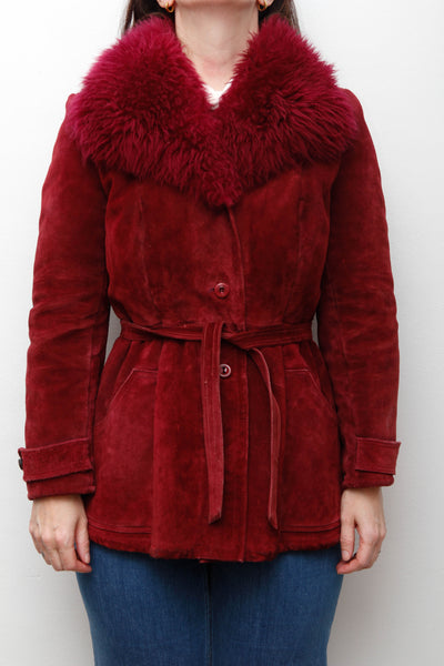 Vintage 1970s Penny Lane Suede Coat – Berry Sheepskin Collar