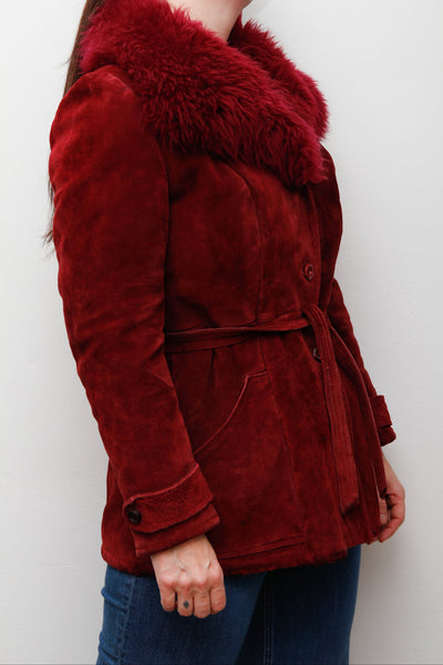 Vintage 1970s Penny Lane Suede Coat – Berry Sheepskin Collar