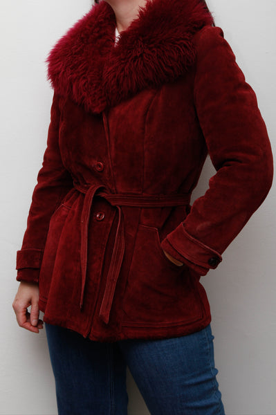 Vintage 1970s Penny Lane Suede Coat – Berry Sheepskin Collar