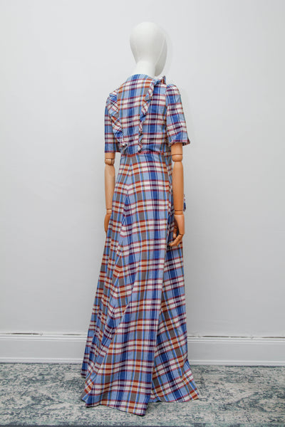 1970's Betty Barclay Checked Paid Prairie Maxi Dress