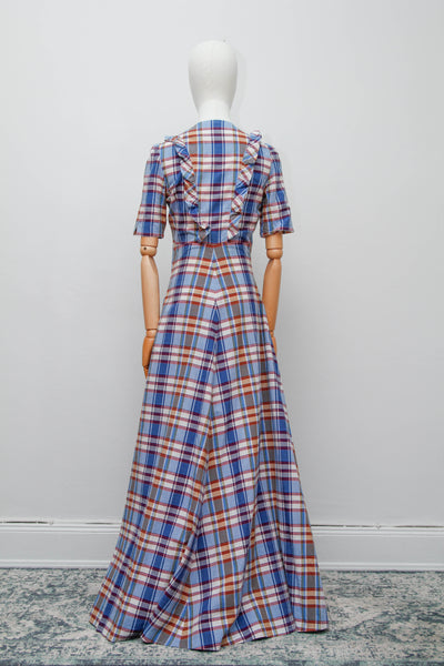 1970's Betty Barclay Checked Paid Prairie Maxi Dress