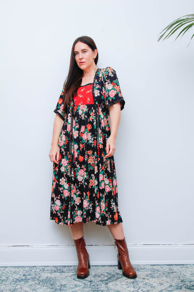 Rare Ann Reeves & Co Vintage Dress – Navy Pink Floral Bohemian