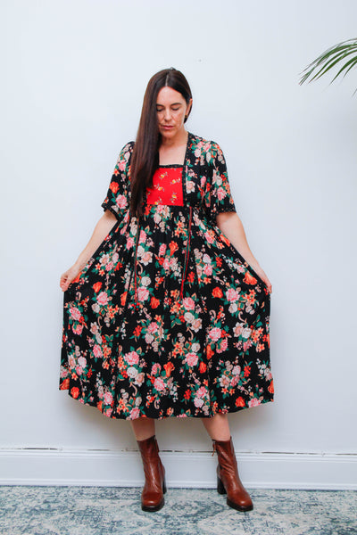 Rare Ann Reeves & Co Vintage Dress – Navy Pink Floral Bohemian