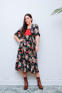 Rare Ann Reeves & Co Vintage Dress – Navy Pink Floral Bohemian
