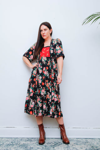 Rare Ann Reeves & Co Vintage Dress – Navy Pink Floral Bohemian