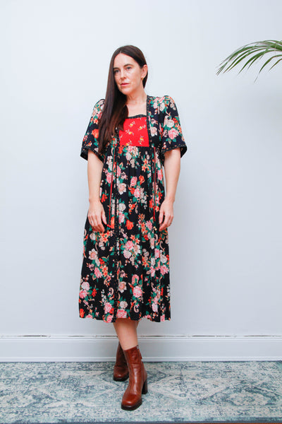 Rare Ann Reeves & Co Vintage Dress – Navy Pink Floral Bohemian