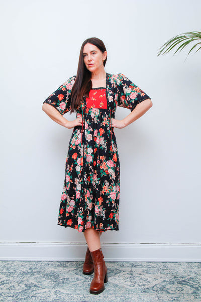 Rare Ann Reeves & Co Vintage Dress – Navy Pink Floral Bohemian