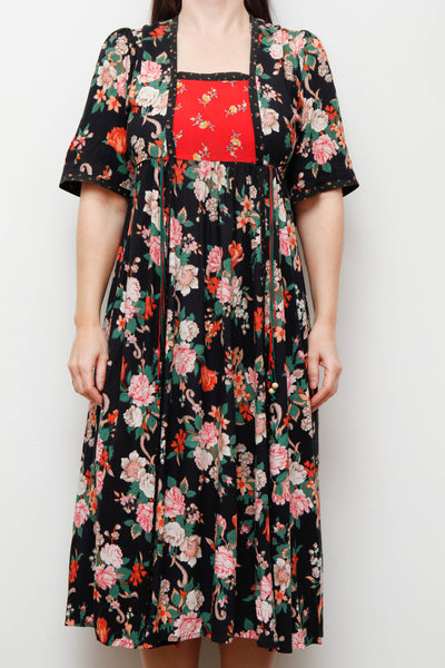 Rare Ann Reeves & Co Vintage Dress – Navy Pink Floral Bohemian