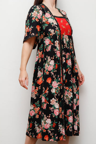 Rare Ann Reeves & Co Vintage Dress – Navy Pink Floral Bohemian