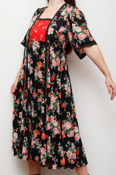 Rare Ann Reeves & Co Vintage Dress – Navy Pink Floral Bohemian