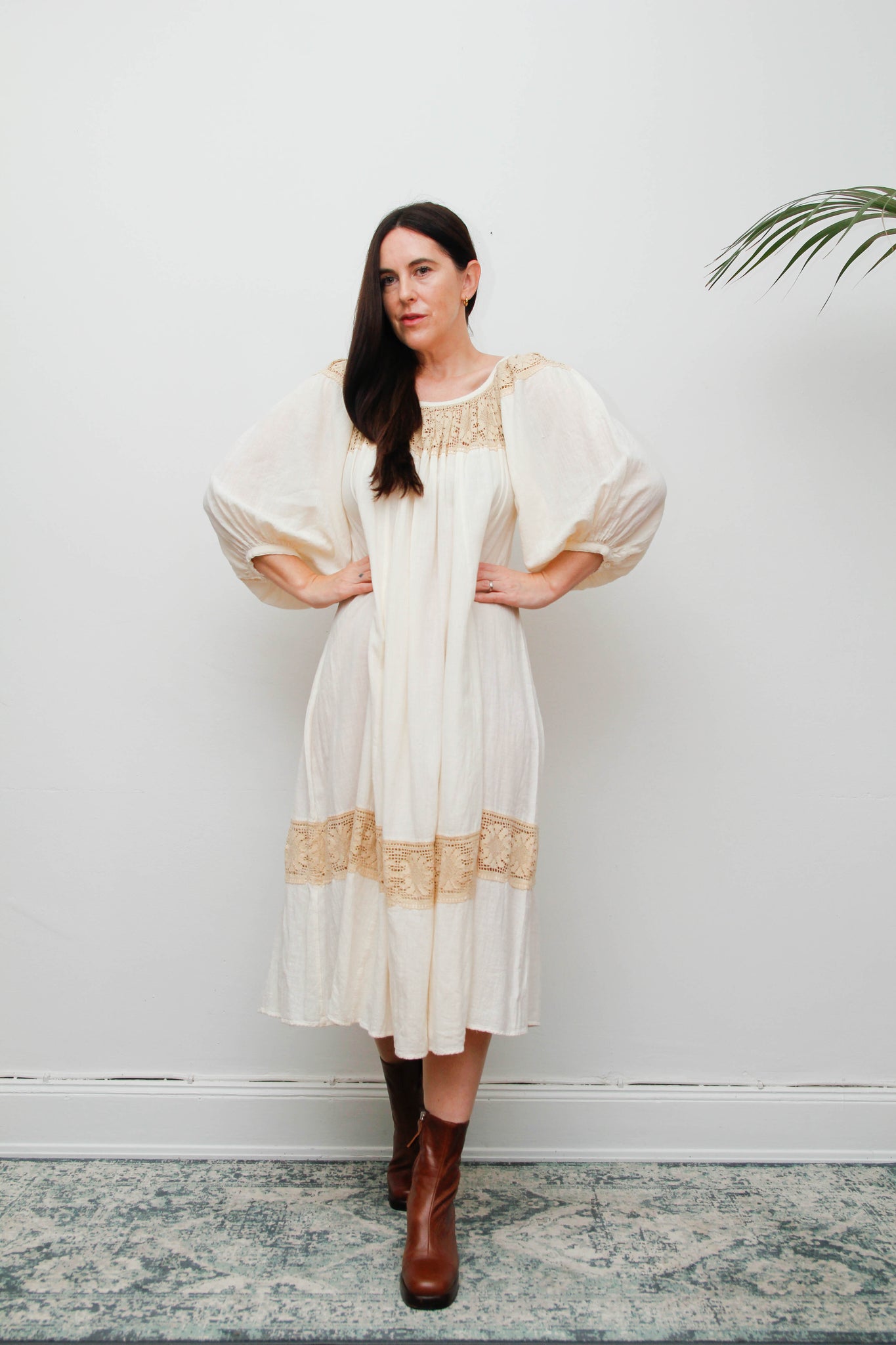 1970's Cream  Gauze Cotton Smock Dress
