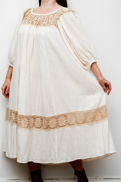 1970's Cream  Gauze Cotton Smock Dress