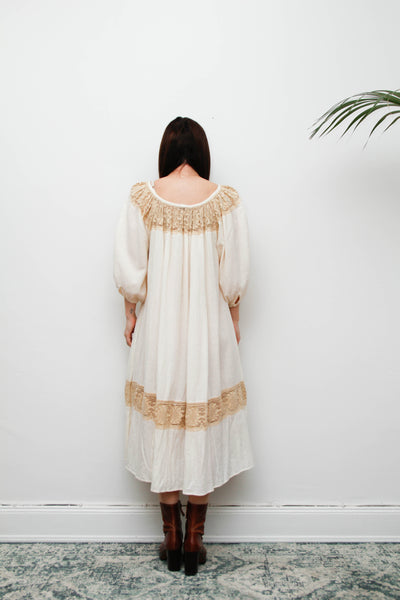 1970's Cream  Gauze Cotton Smock Dress