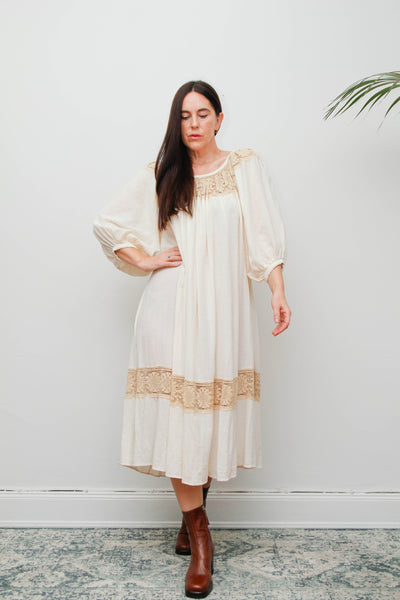 1970's Cream  Gauze Cotton Smock Dress