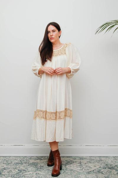 1970's Cream  Gauze Cotton Smock Dress