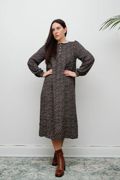 Vintage Navy Ditsy Floral Peter Pan Collar Dress