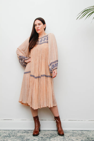 Rare Vintage Indian Cotton Gauze Dress – Pink & Navy Floral