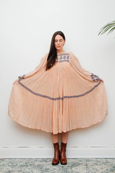 Rare Vintage Indian Cotton Gauze Dress – Pink & Navy Floral