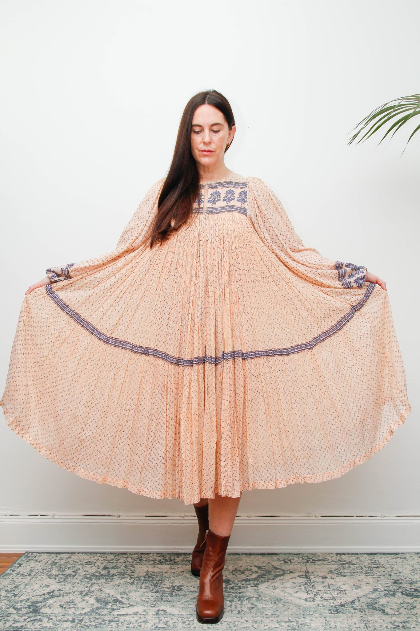 Rare Vintage Indian Cotton Gauze Dress – Pink & Navy Floral