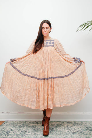 Rare Vintage Indian Cotton Gauze Dress – Pink & Navy Floral