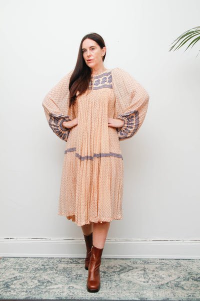 Rare Vintage Indian Cotton Gauze Dress – Pink & Navy Floral