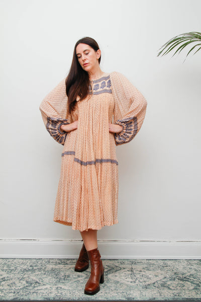Rare Vintage Indian Cotton Gauze Dress – Pink & Navy Floral