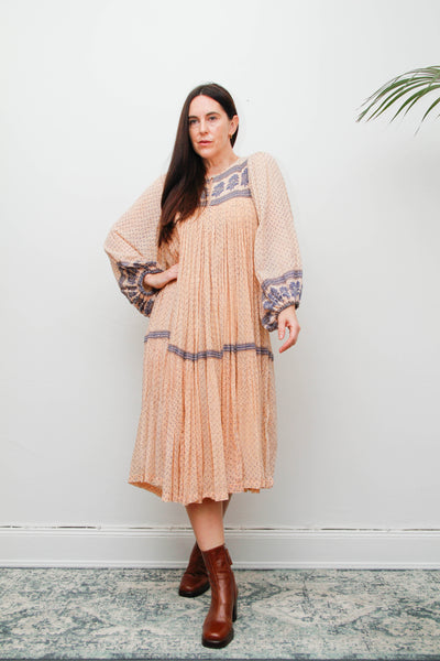 Rare Vintage Indian Cotton Gauze Dress – Pink & Navy Floral