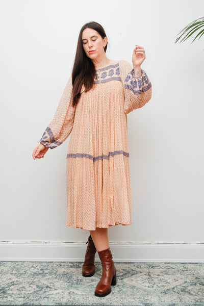 Rare Vintage Indian Cotton Gauze Dress – Pink & Navy Floral