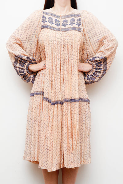 Rare Vintage Indian Cotton Gauze Dress – Pink & Navy Floral