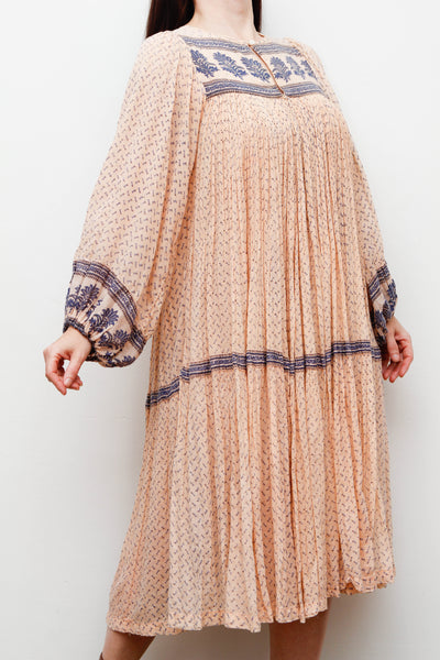 Rare Vintage Indian Cotton Gauze Dress – Pink & Navy Floral