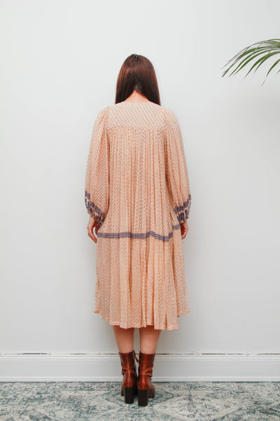 Rare Vintage Indian Cotton Gauze Dress – Pink & Navy Floral