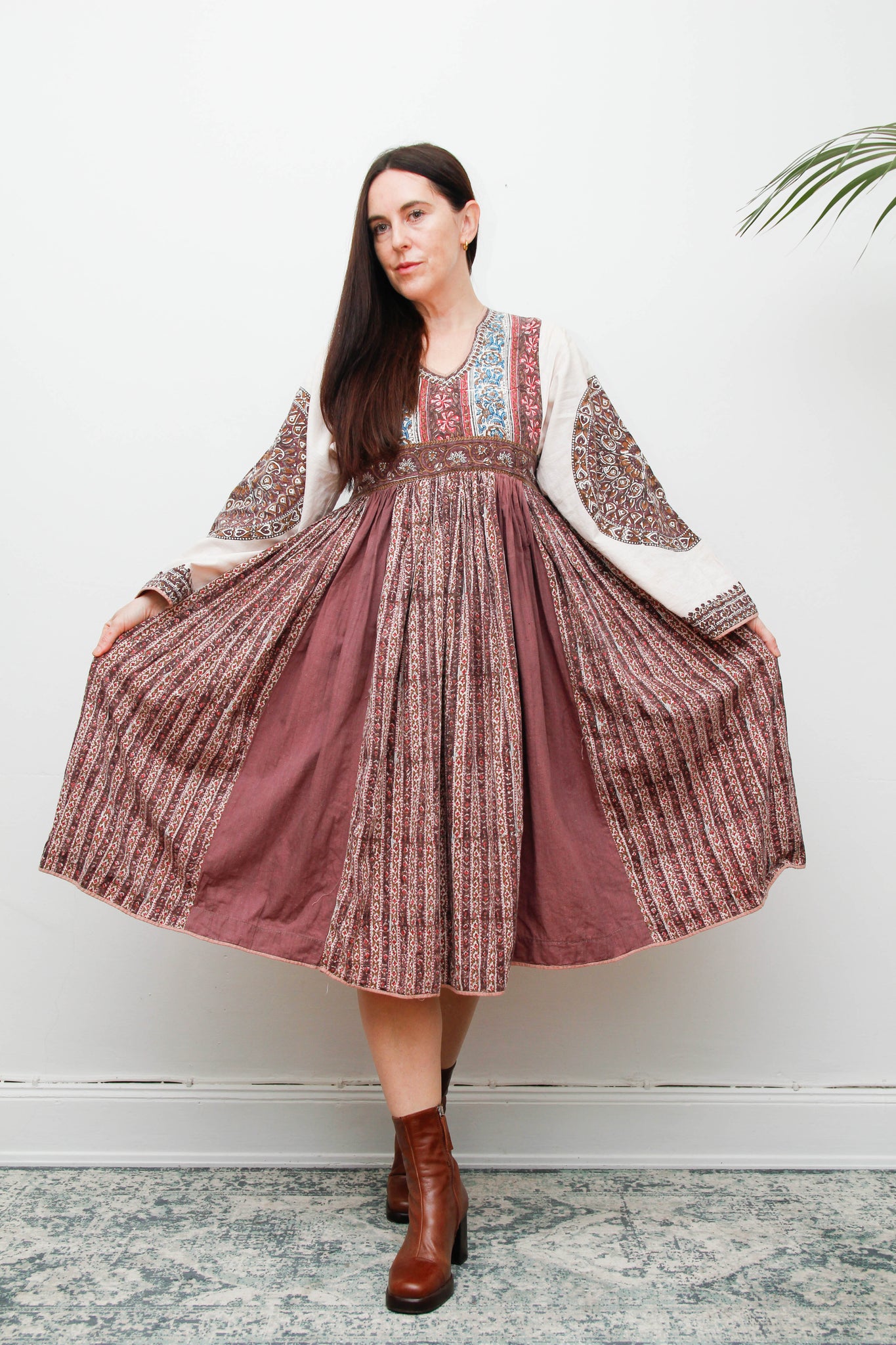 Vintage 1970's Indian Block Kaftan Dress