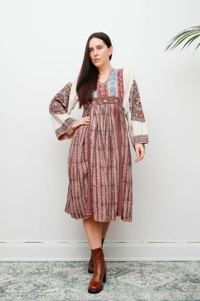 Vintage 1970's Indian Block Kaftan Dress